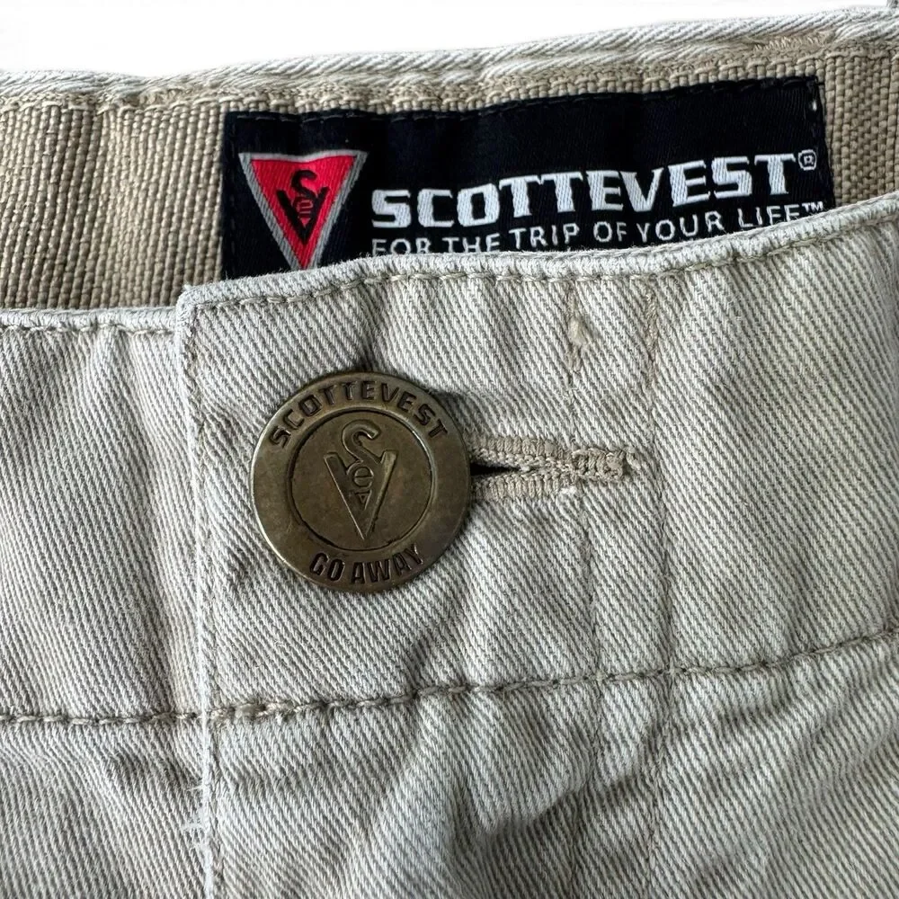 SCOTTeVEST TEC Sev Walking Shorts Men 36 Tan Cargo 8 Pocket Cotton Twill Utility